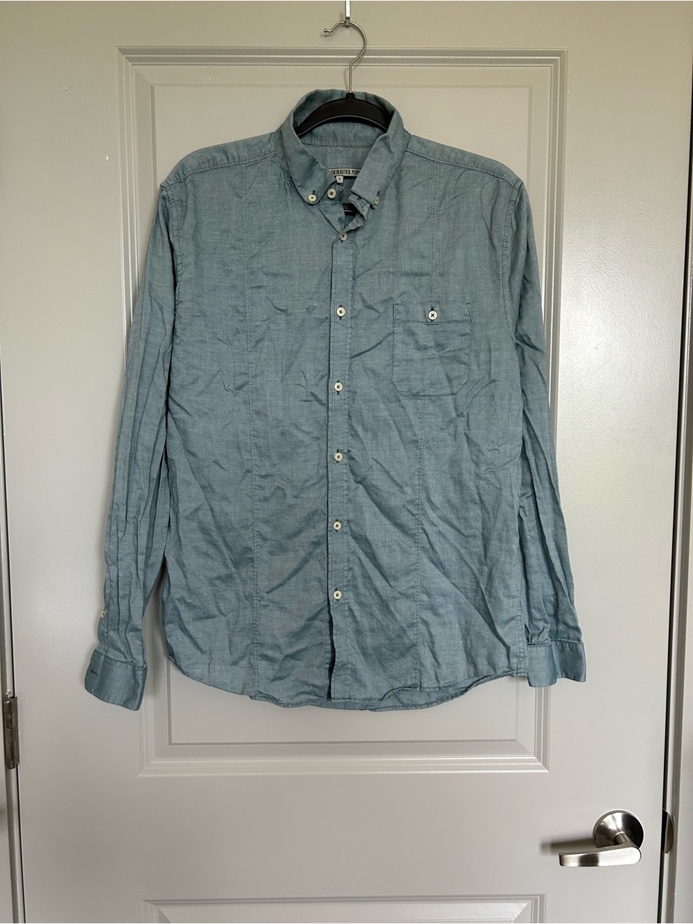 Mens Casual DRYKORN Light Blue Long-Sleeve Button-Down Oxford